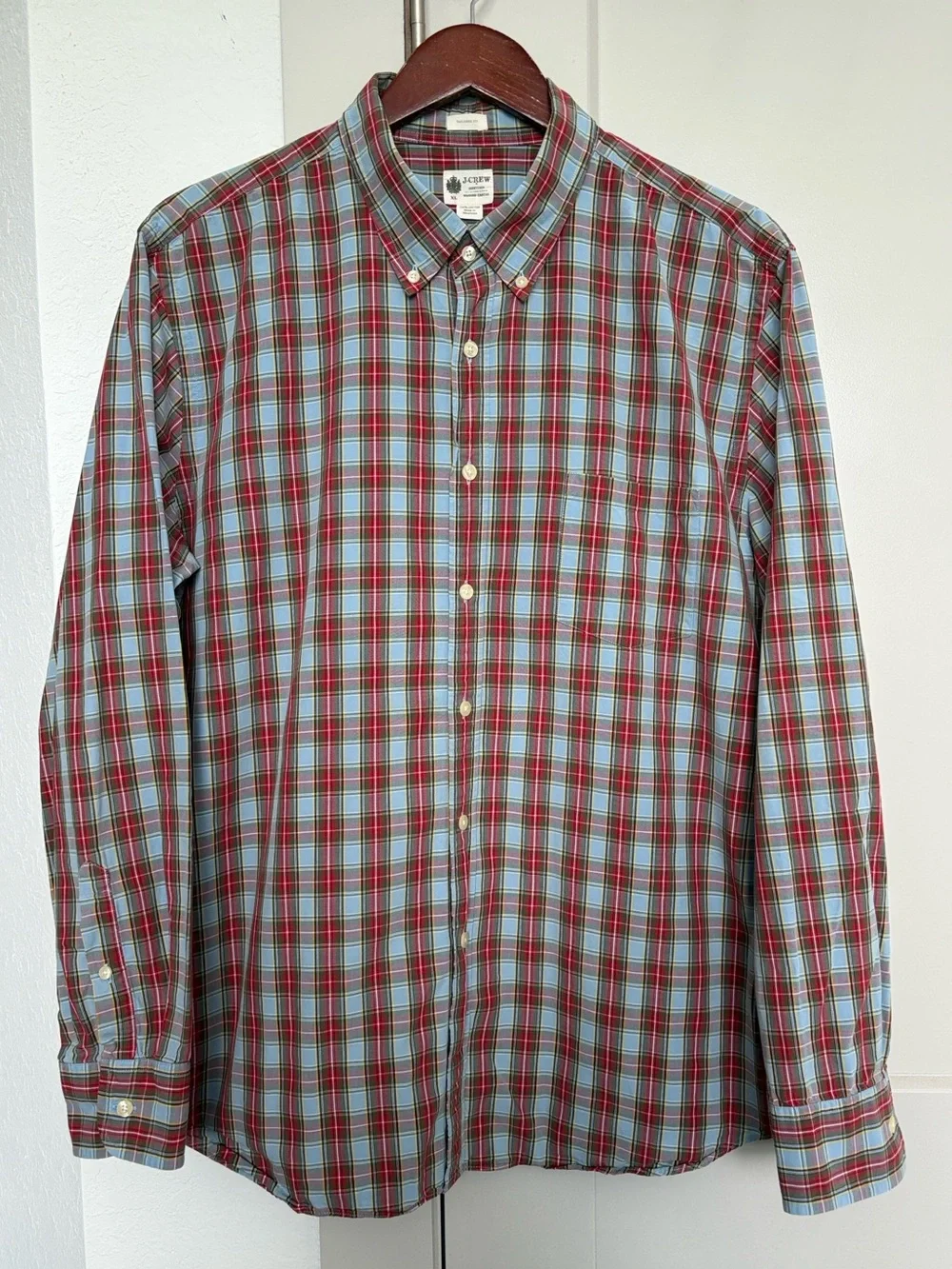 J.Crew Men’s XL Plaid Button Down Shirt Blue Red Long Sleeve Cotton Casual
